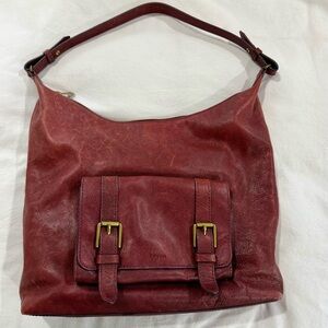 ✨ Fossil Purse Burgundy Leather Shoulder Bag Buckle Detail ✨